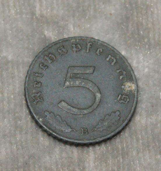 1941 5 Reichspfennig B mint mark UNC