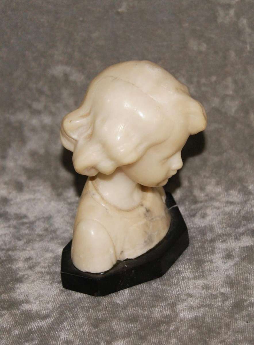 Antique hand carved alabaster bust on black marble plinth signed Prof Philo B