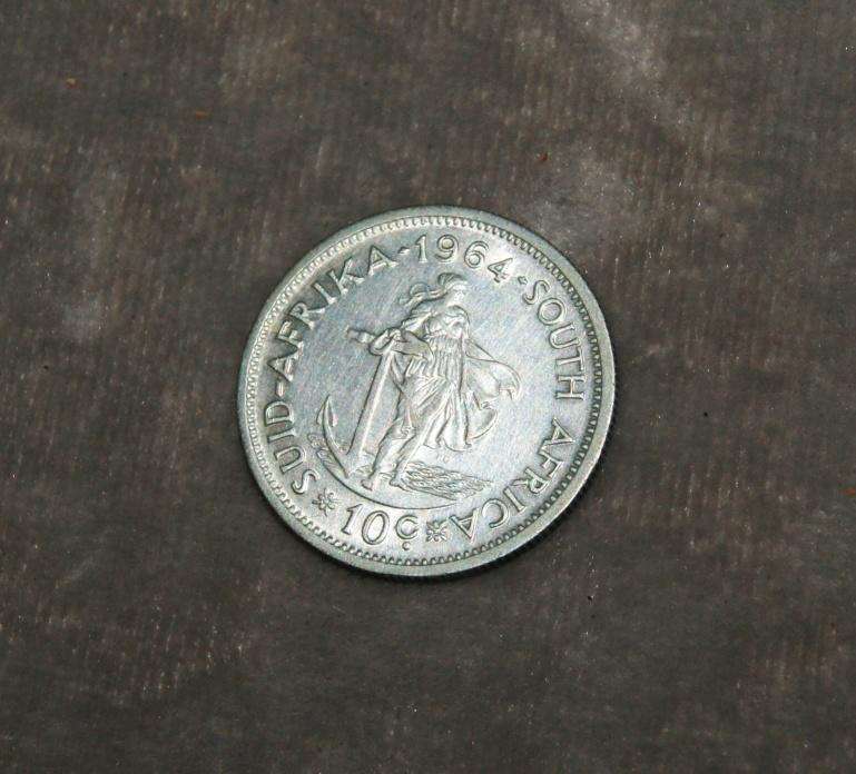 1964 10c South Africa coin UNC 50% silver @ crazy low R1 start