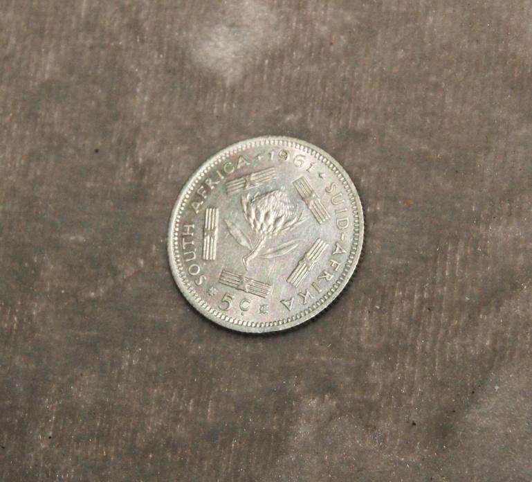 1961 5 cent coin South Africa UNC 50% silver @ crazy low R1 start