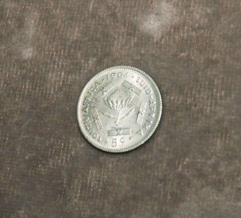 1964 5 cent coin South Africa UNC 50% silver @ crazy low R1 start