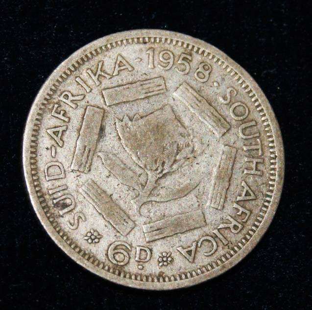 1958 Six Pence South Africa (2.8g)