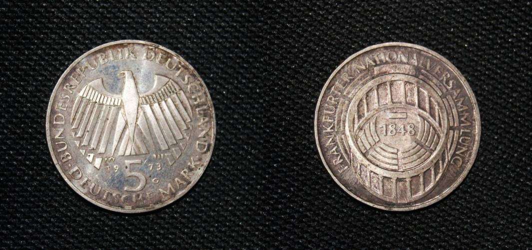 1973 5 Deutsche Mark G Mint Mark "Frankfurter Nationalversammlung"