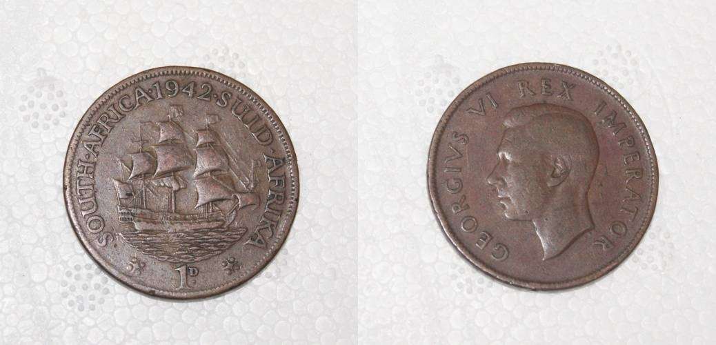 1942 South Africa 1D (One Penny) with Diamond Far VF
