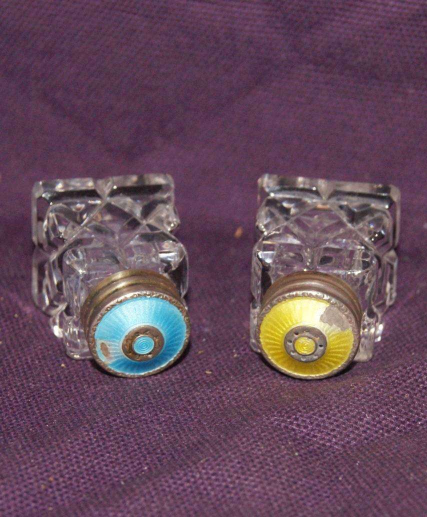 Vintage Art Deco Sterling Silver and Enamel Salt and Pepper