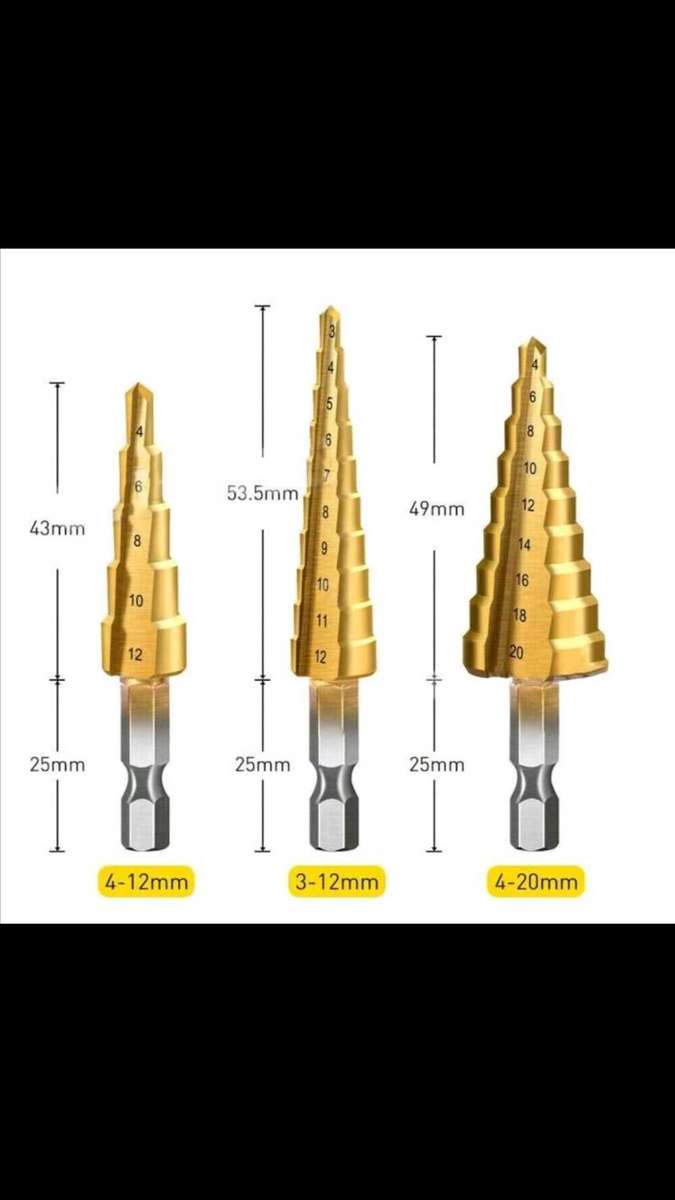 3Pcs Black 4-12 3-12 4-20 Step Drill Bit Set, HSS Titanium Step Drill Bits for Metal,Straight Groov