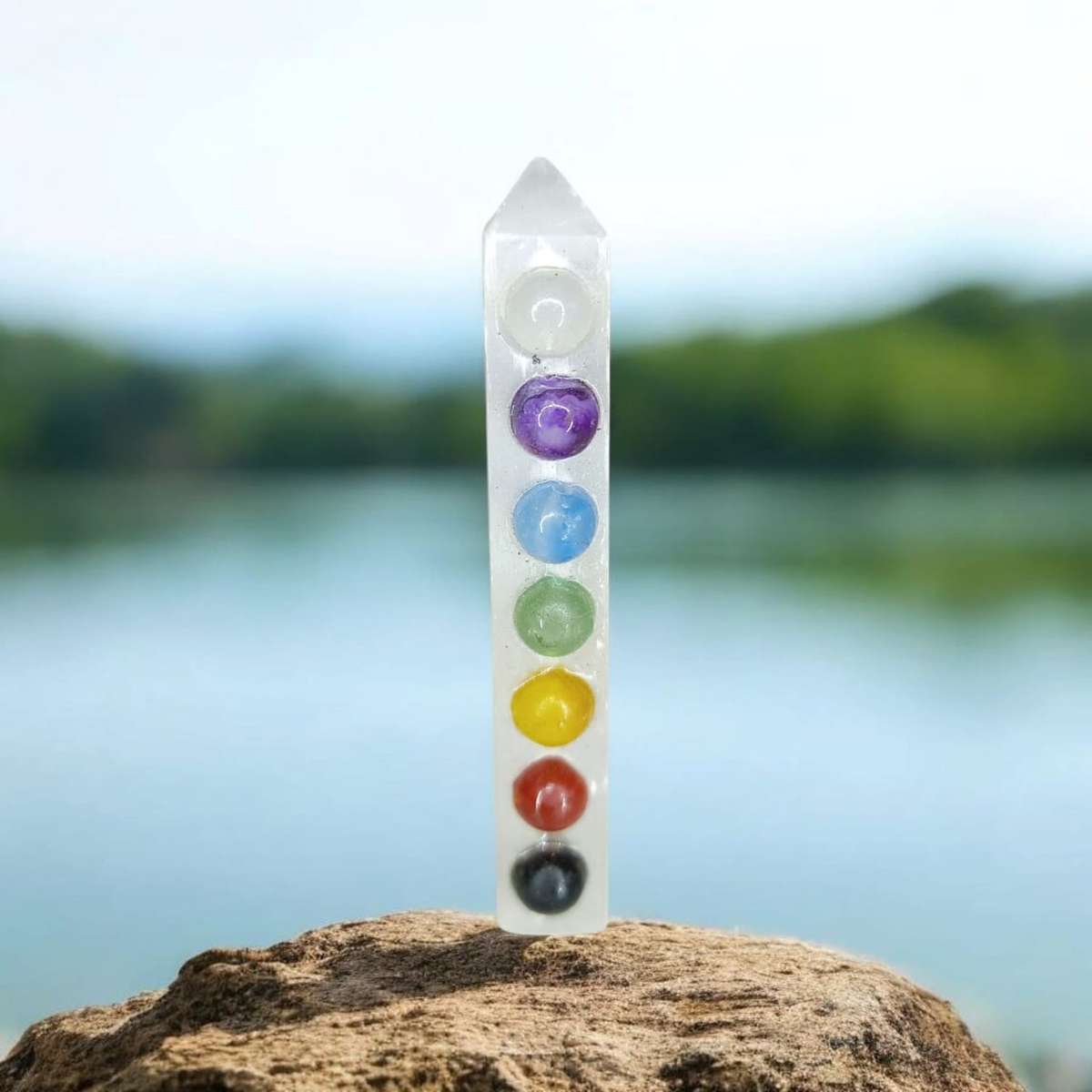 Selenite Wand with Chakra Beads 8pc set  Balance & Energy Alignment!