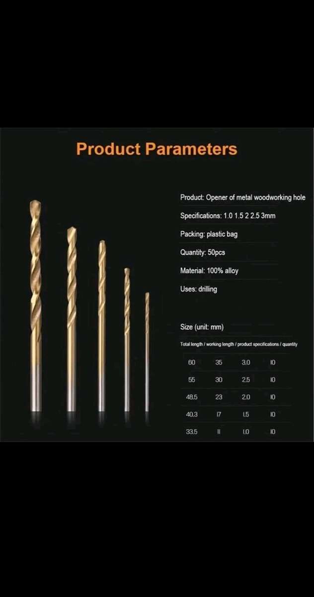 50pcs 1-3mm Titanium Coated Drill Bits