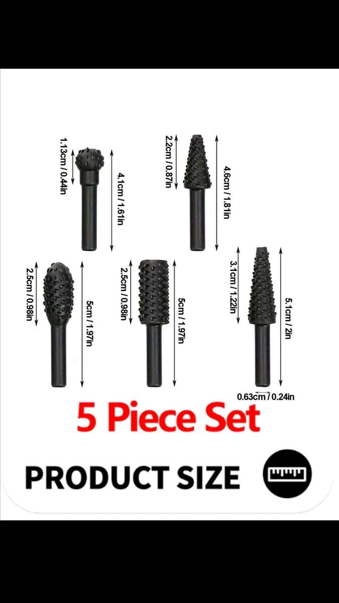 5pc Wood Rasp bit Woodworking carving, grinding shaping tool bit