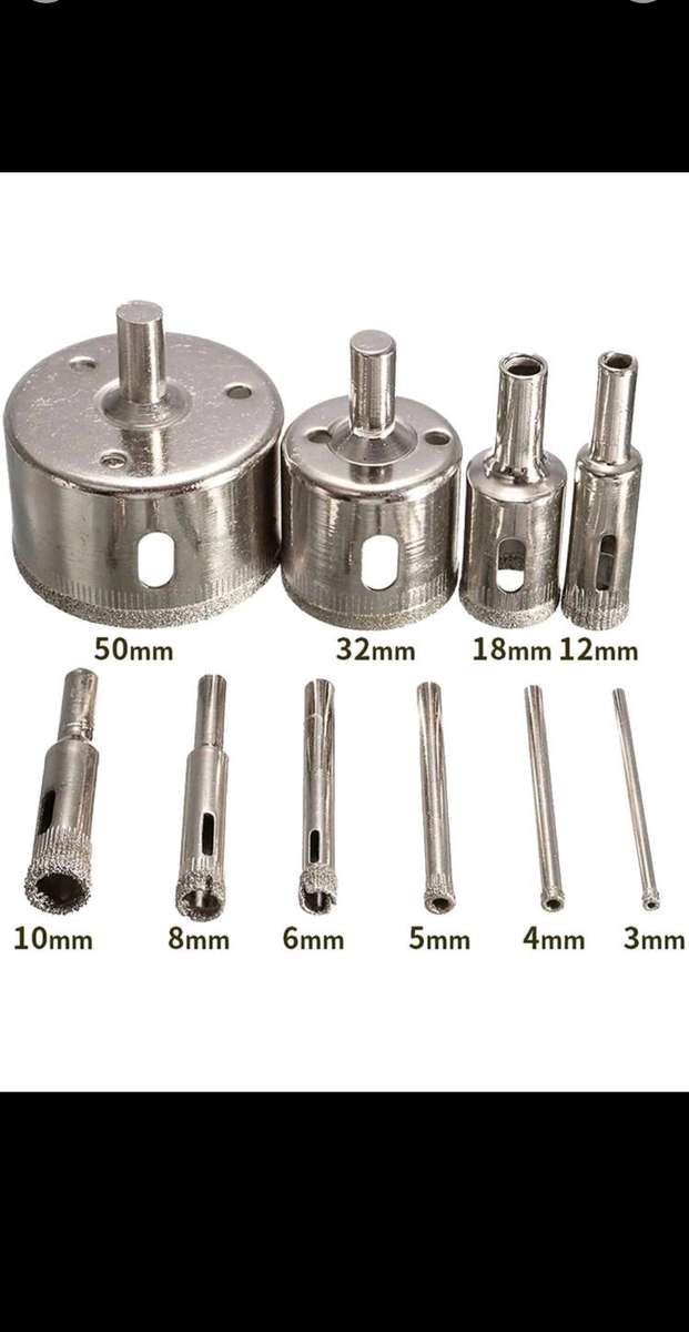 10-Piece Diamond-Coated Hole Saw Drill Bit Set (3mm - 50mm)  Precision Drilling for Hard Material