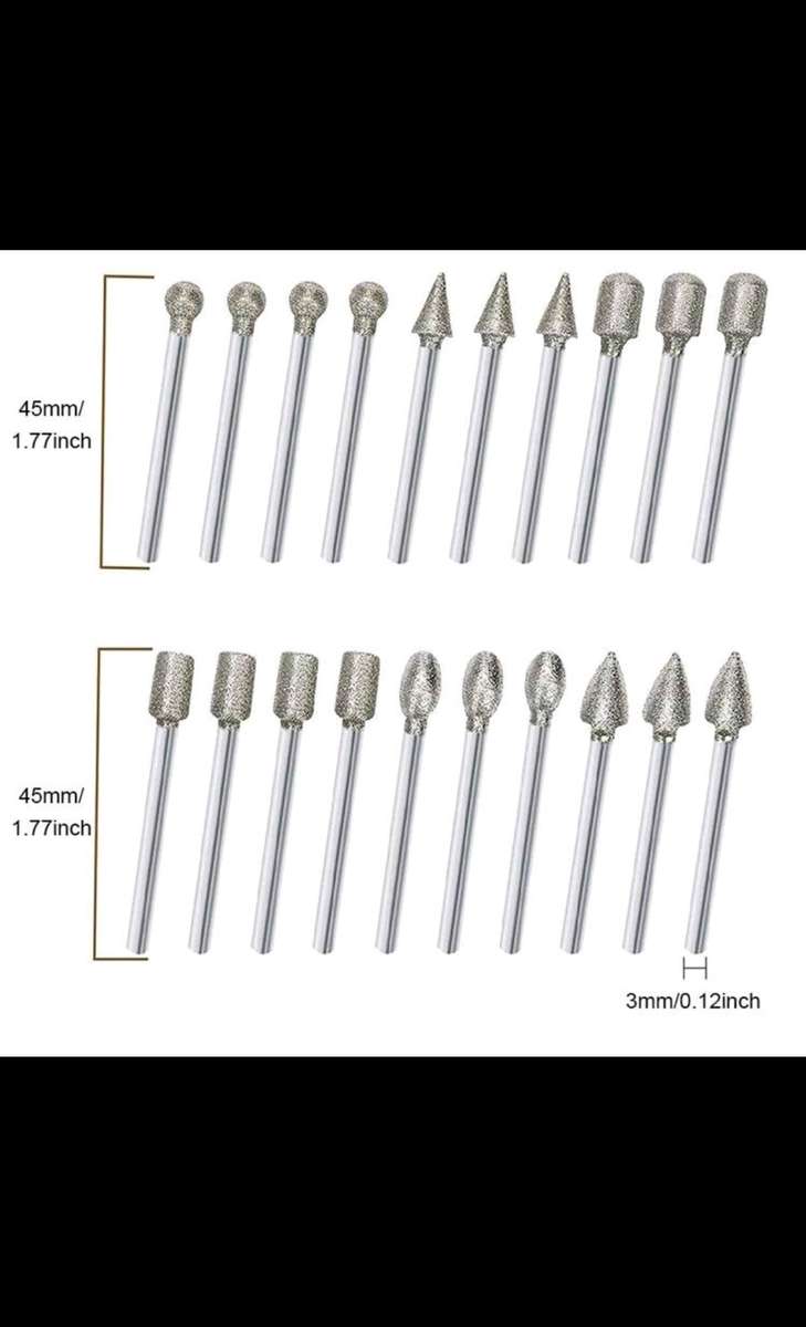 20pc Diamond burrs. DIY work on any surface. Drilling, carving, engraving, etching etc.