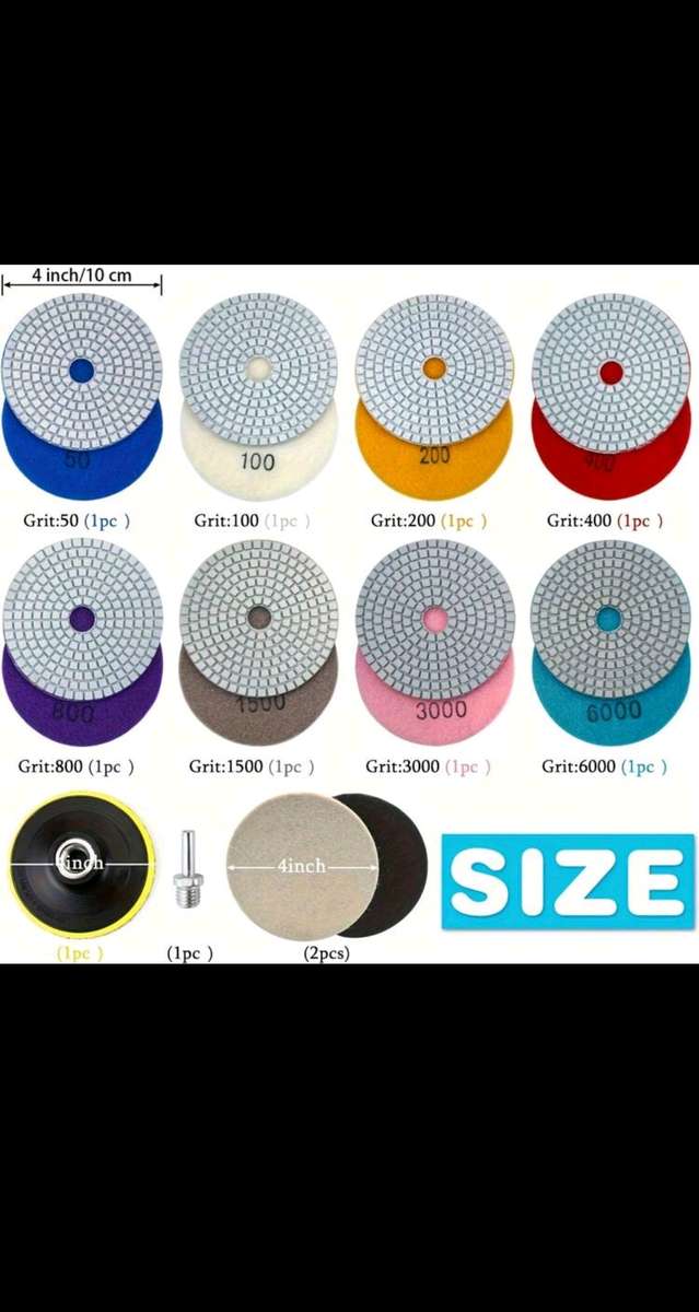 12pcs 4 Inch Diamond Polishing Pads Set Wet Dry Polishing Pad Kit 2*Felt pads, 50 to 6000.