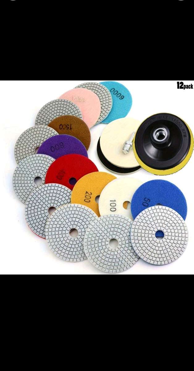 12pcs 4 Inch Diamond Polishing Pads Set Wet Dry Polishing Pad Kit 2*Felt pads, 50 to 6000.