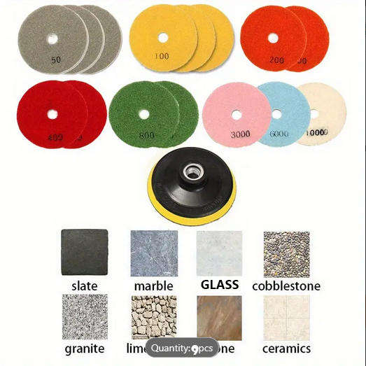 9pcs 4 Inch Diamond Polishing Pads Set Wet Dry Polishing Pad Kit, 50 to 3000.