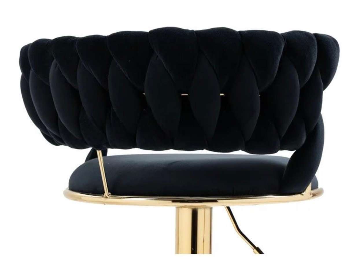 Elegant Velvet Barstool with Luxurious Golden Metal Base, Footrest - Black - Secondhand/Demo