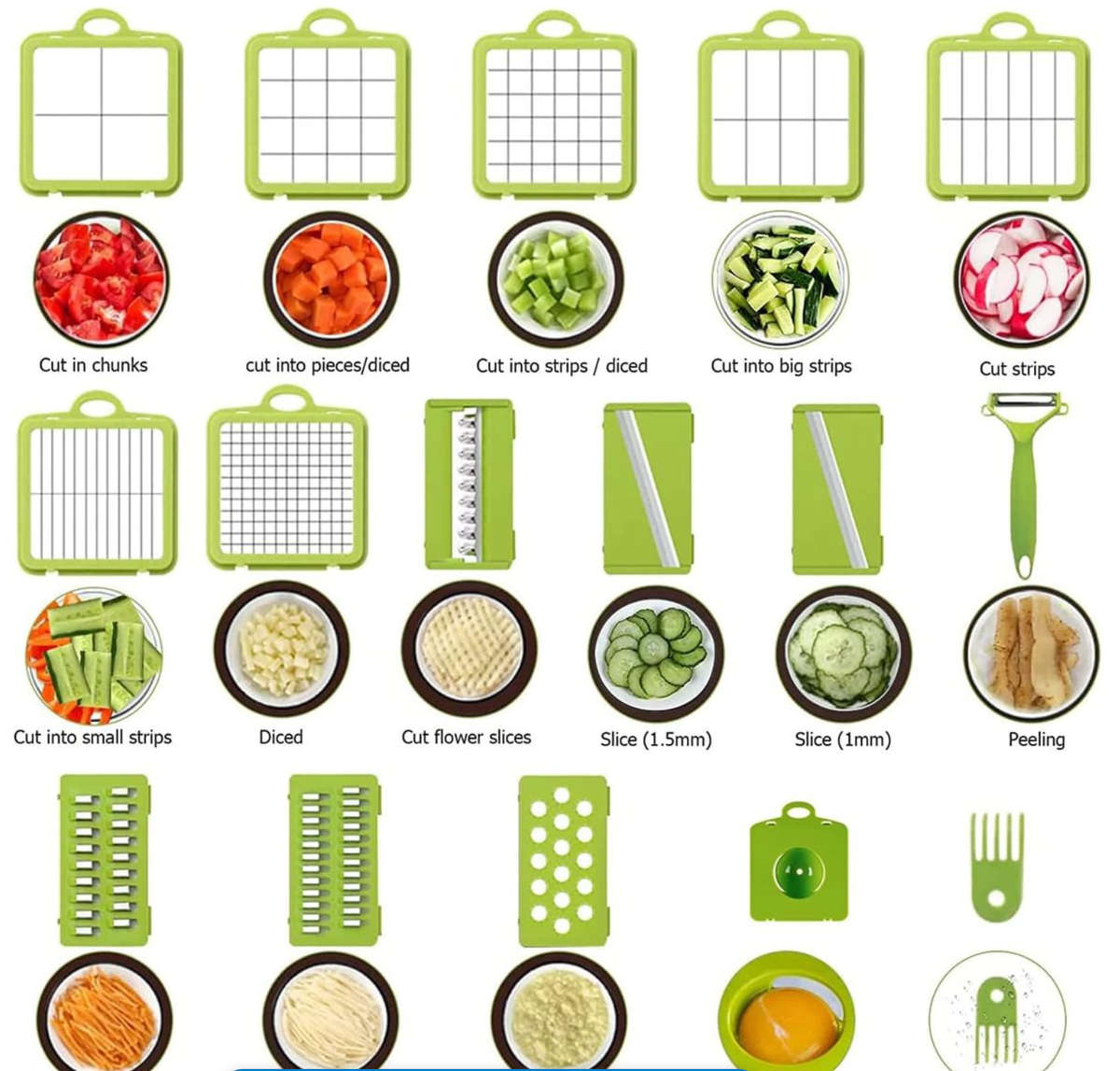 22 Pieces Multifunction Veggie and Fruit Chopper