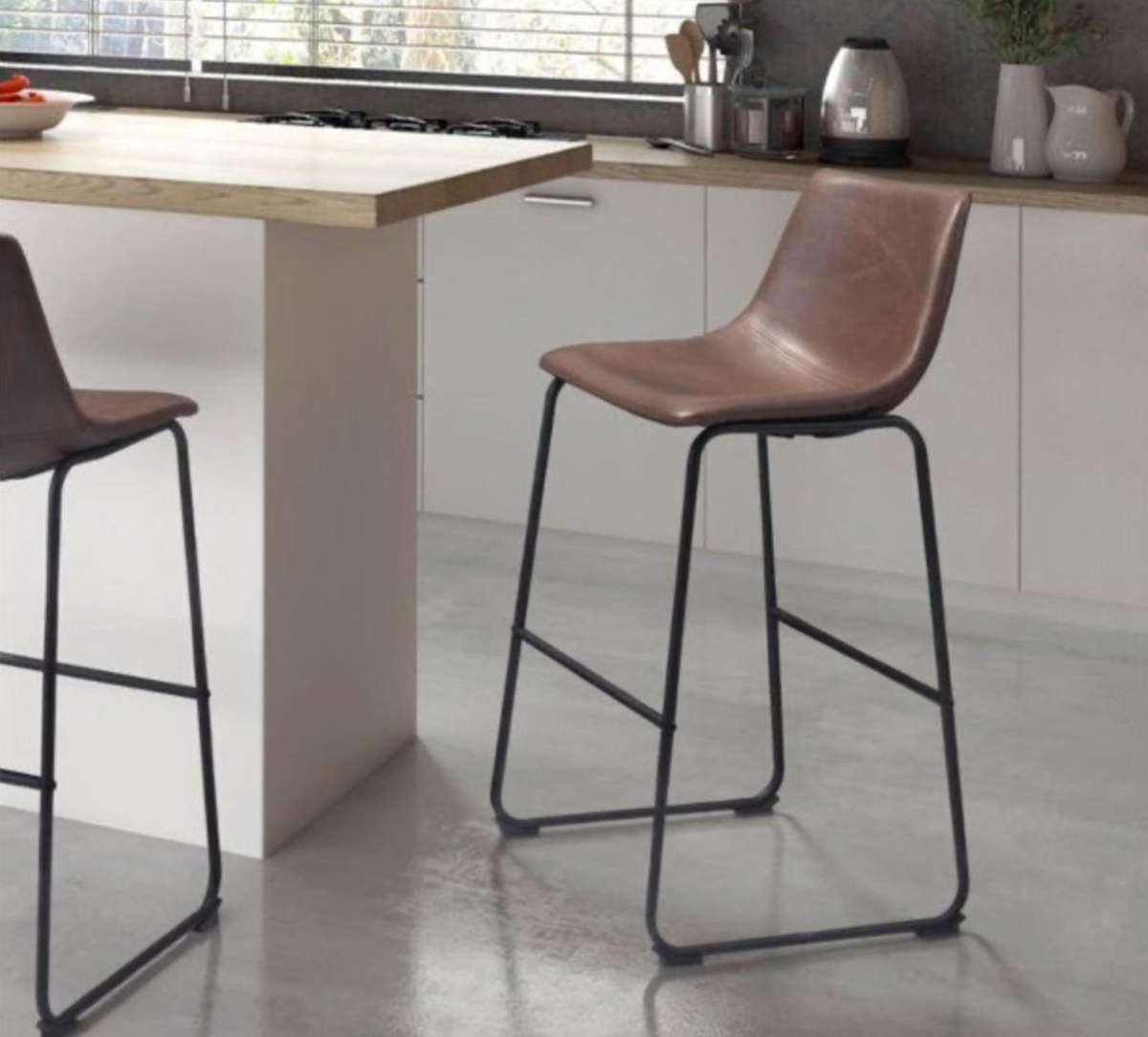 Brown faux leather barstool