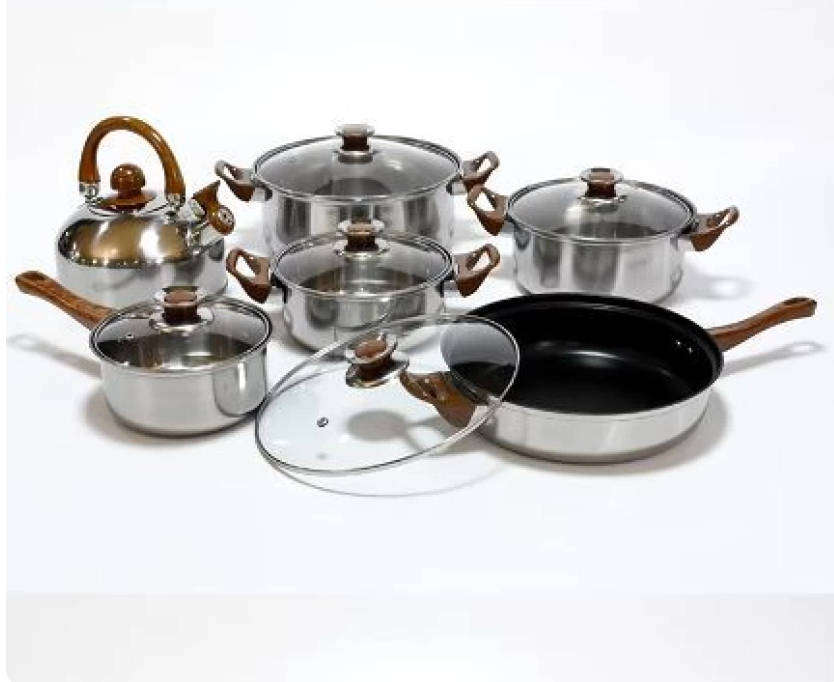 12pcs Stainless Steel Cookware Set With Kettle Stainless Steel Cookware Set  (12 - Piece)