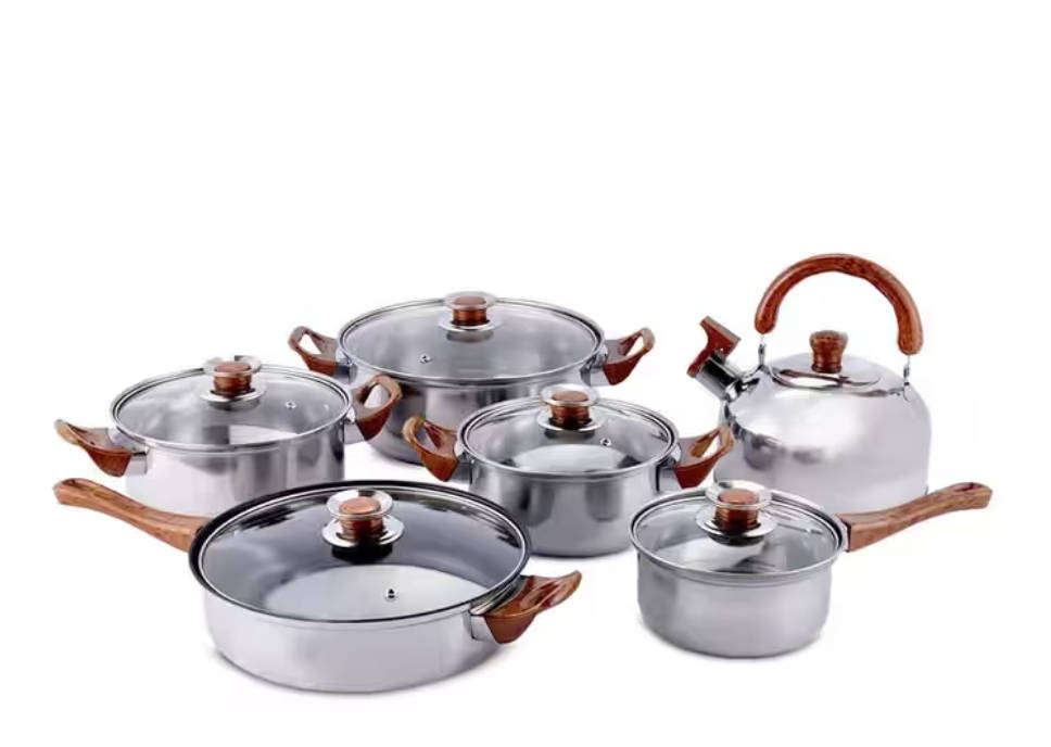 12pcs Stainless Steel Cookware Set With Kettle Stainless Steel Cookware Set  (12 - Piece)