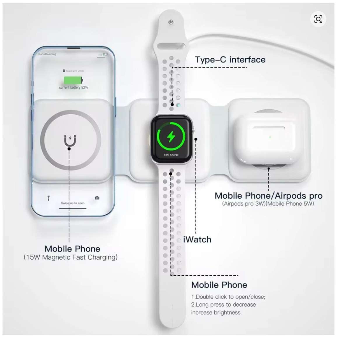 3-in-1 Magnetic Wireless Charger Pad for Apple
