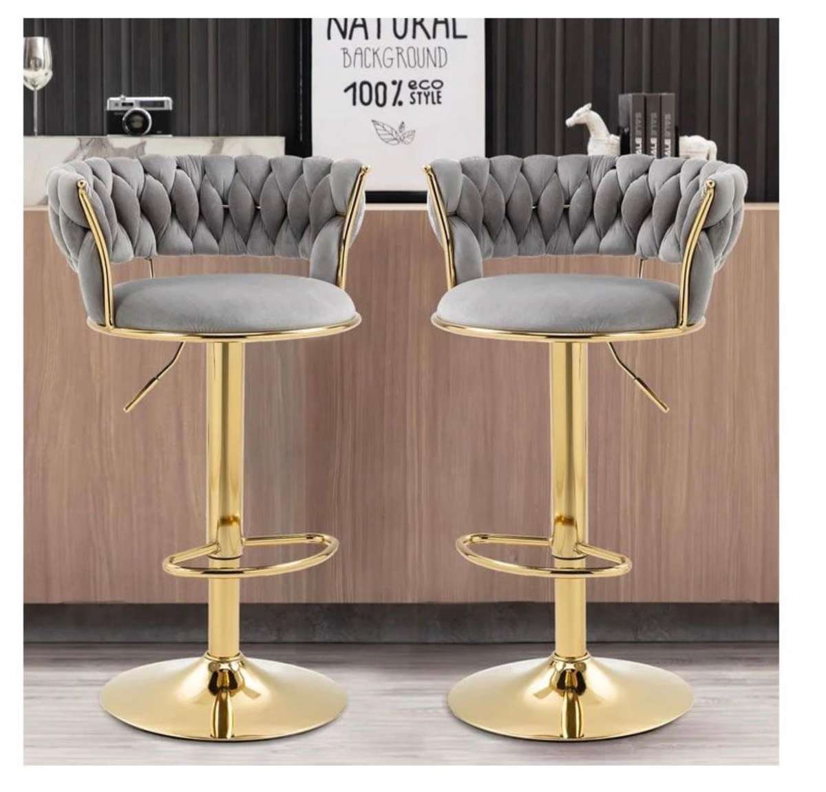 Velvet Swivel Luxury Bar Stools - HZ882 - Grey