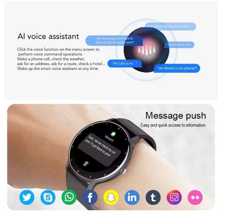 Lige Smart Watch Full Touch Screen Bluetooth with 8 Extra Straps