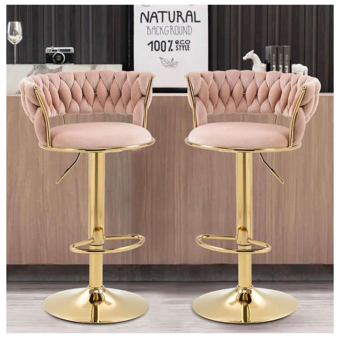 Velvet Swivel Luxury Bar Stools - HZ882 - Pink