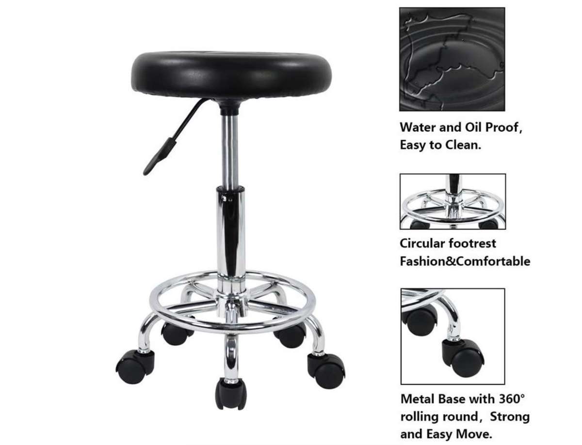 Adjustable Rolling Barstools with Wheels - Black - Secondhand