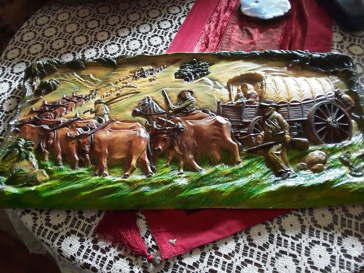 VOORTREKKER WAGON DRAWN BY OXEN - IMPRESSION/SCULPTURE