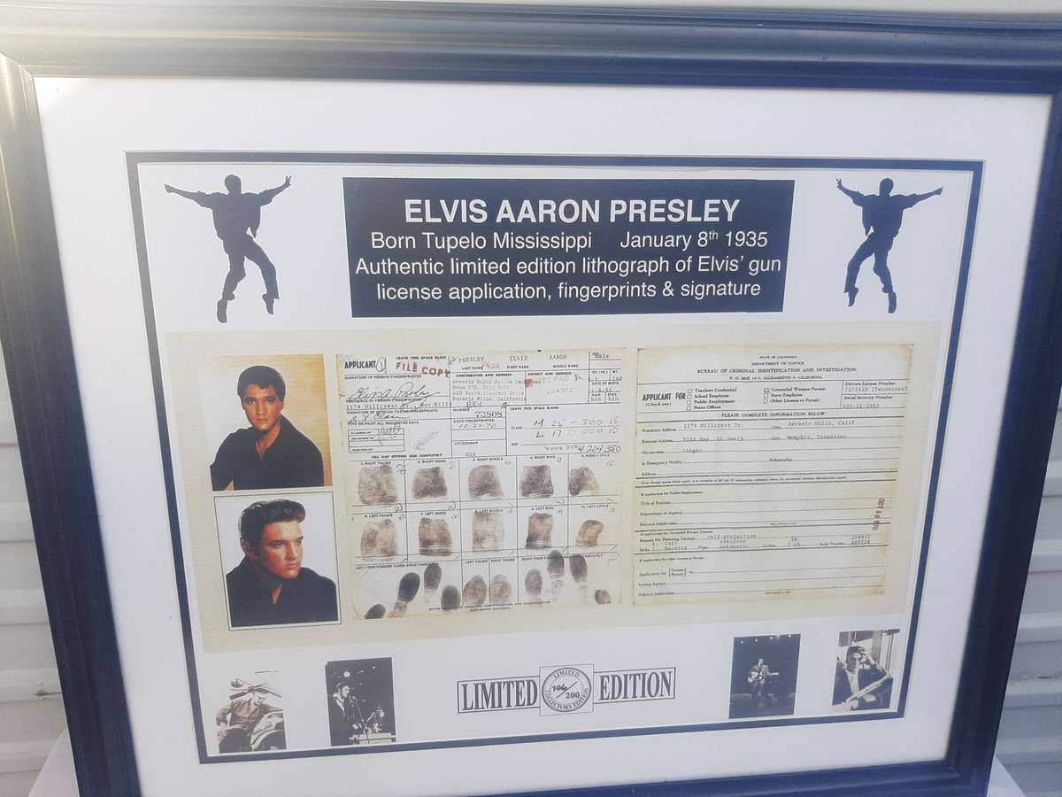 Elvis presley lithograph gun license  application