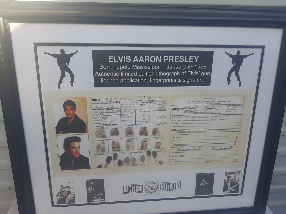 Elvis presley lithograph gun license  application