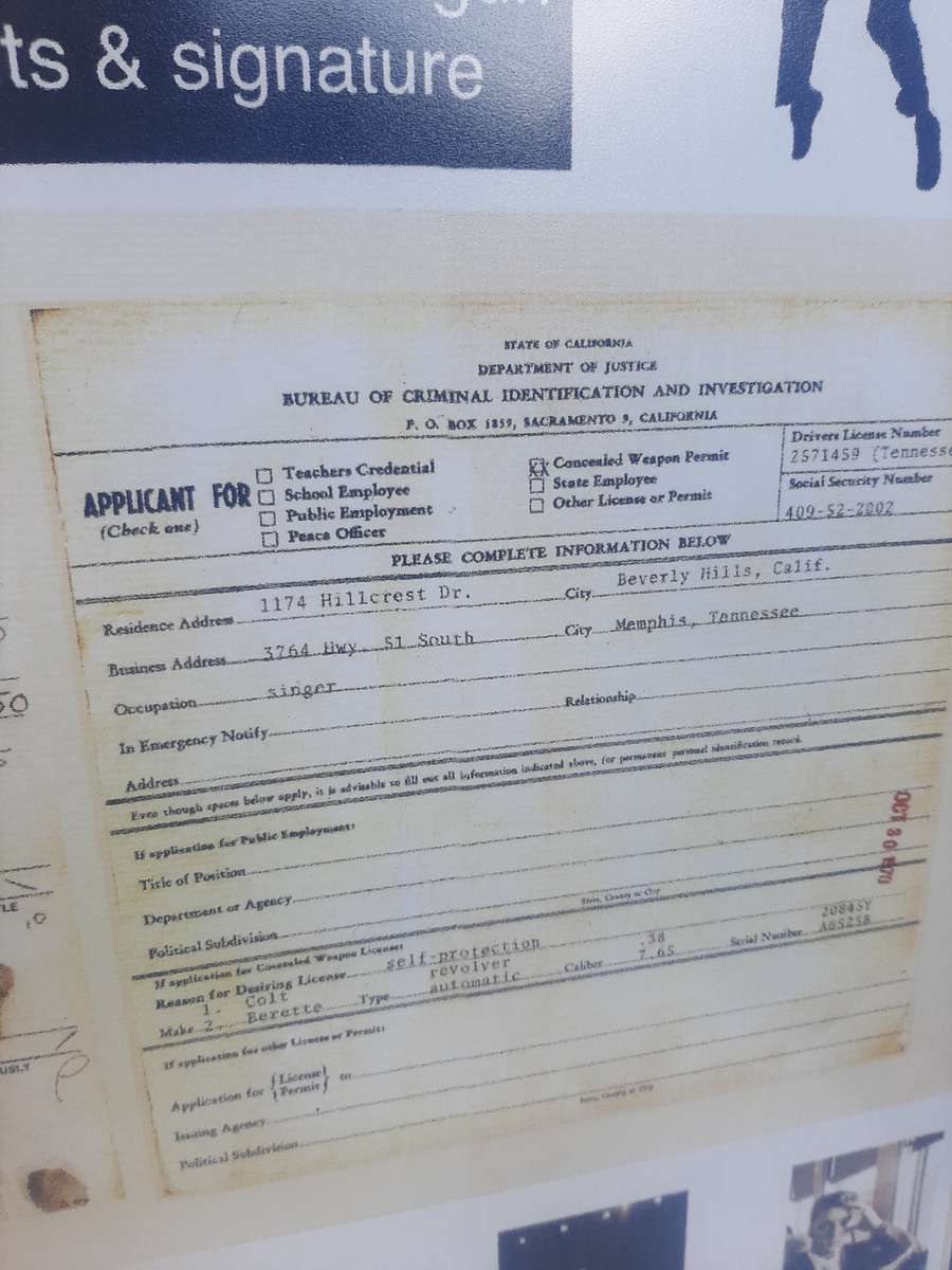 Elvis presley lithograph gun license  application