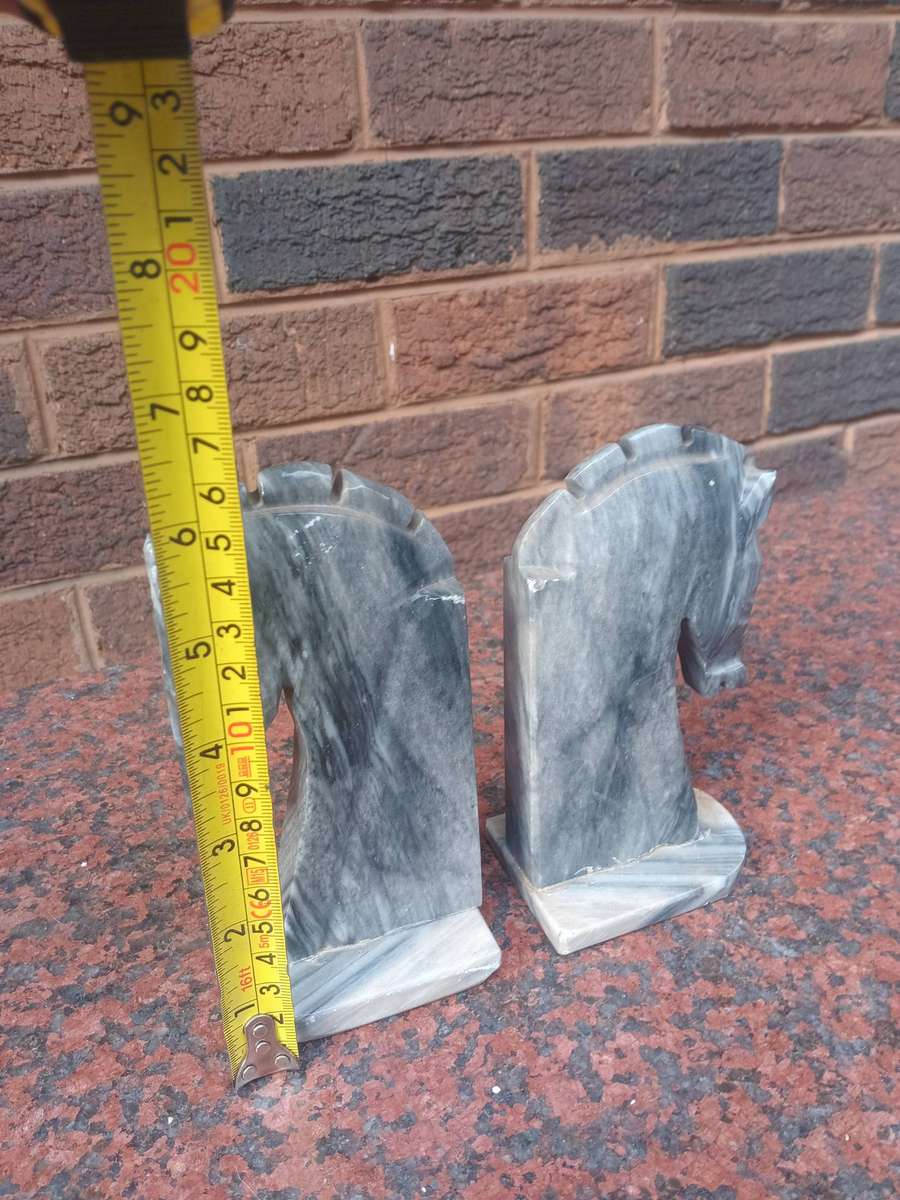 Vintage marble horse head book ends