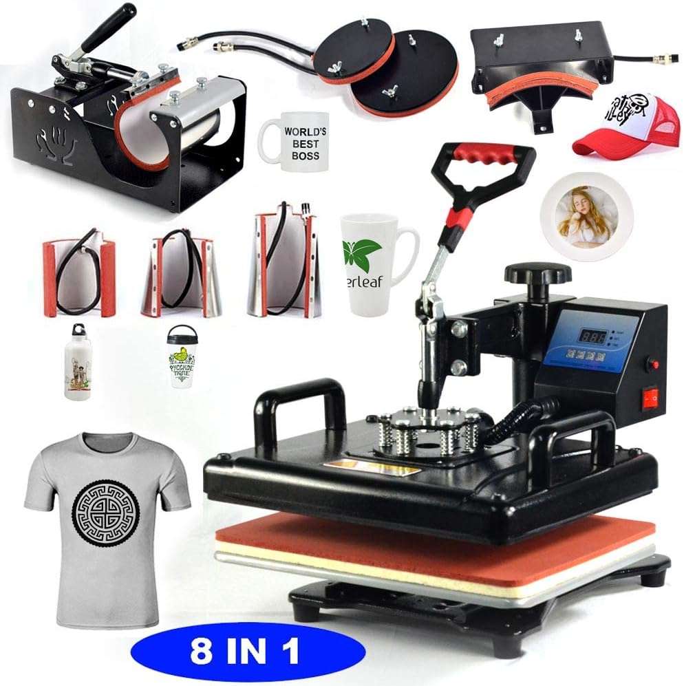 8-in-1 Heat Press Machine Digital Combo - T-Shirt, Mug, Plate, Cap, Cup, Swing Away Heat Transfer