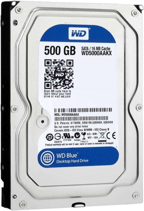  Western Digital 500GB 3.5-Inch SATA III HDD  7200RPM / 16MB Cache  WD5000AAKX (Blue)  Used