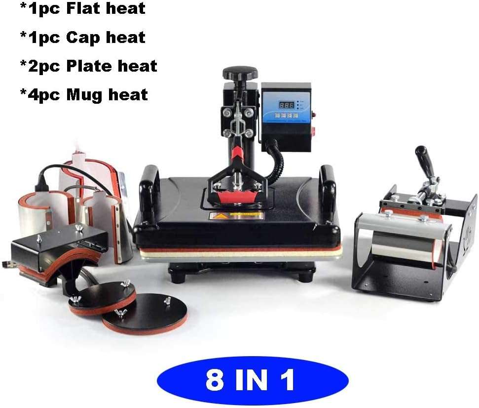 8-in-1 Heat Press Machine Digital Combo - T-Shirt, Mug, Plate, Cap, Cup, Swing Away Heat Transfer