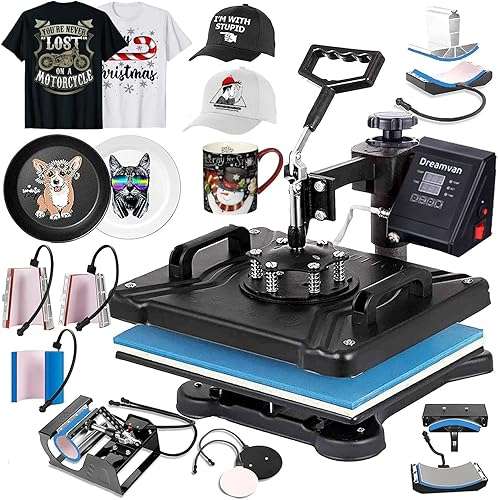 8-in-1 Heat Press Machine Digital Combo - T-Shirt, Mug, Plate, Cap, Cup, Swing Away Heat Transfer