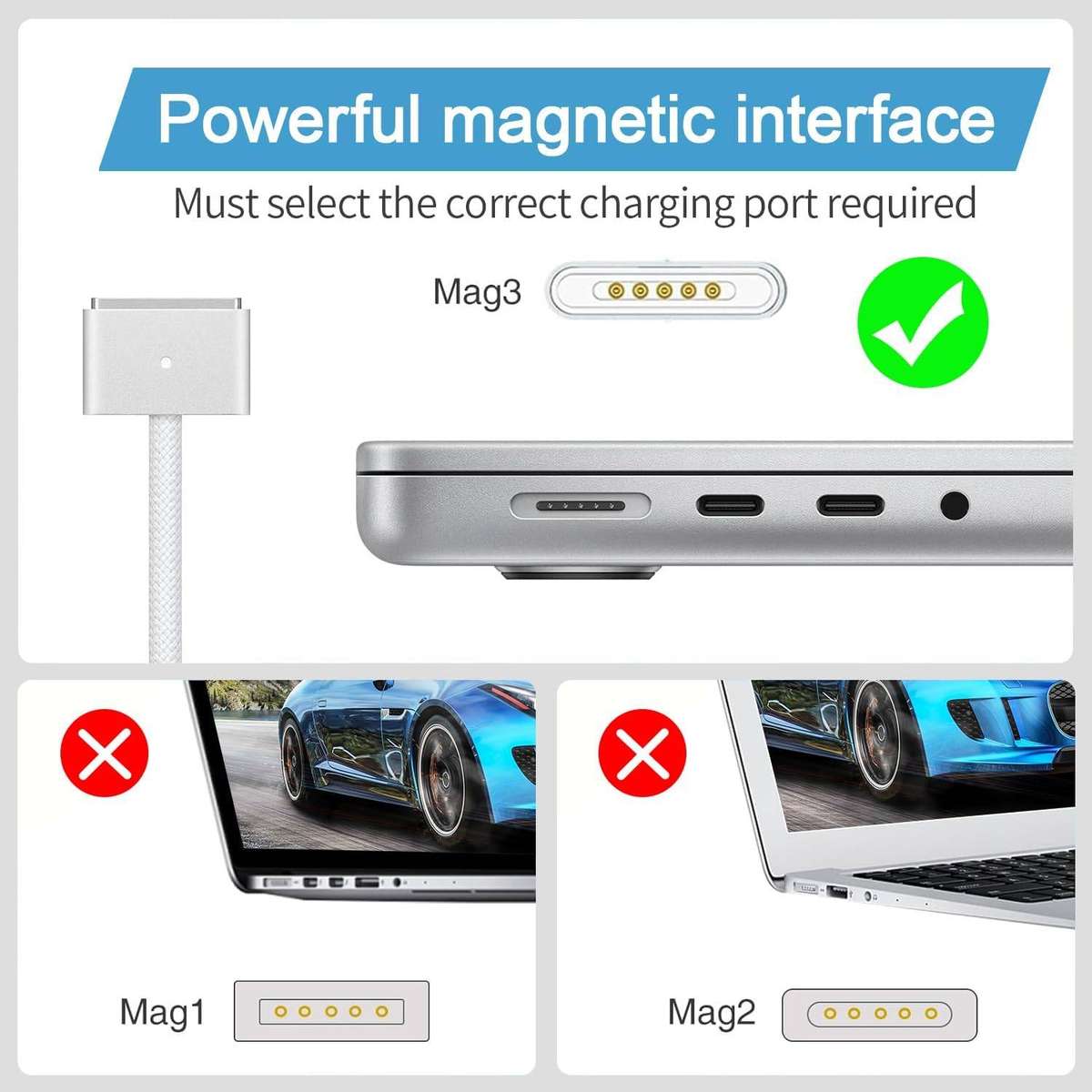 MacBook Air & Pro Charger  61W Super Fast Charger with 2.2M USB-C to MagSafe 3 T-Tip Braided Cable