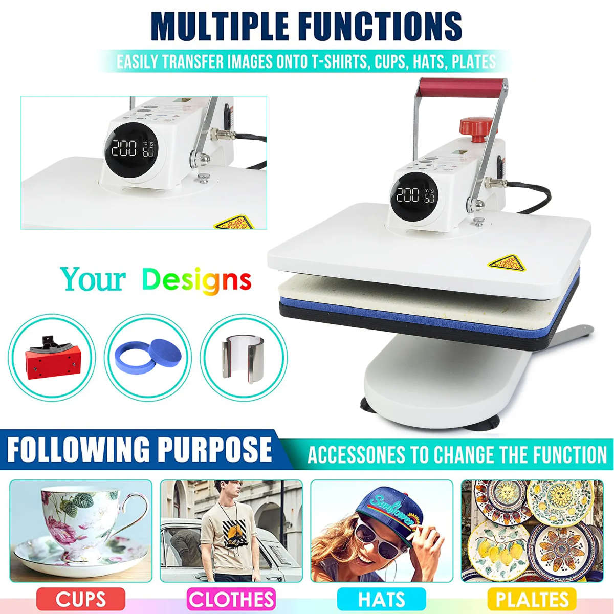 5-in-1 Digital Heat Press Machine 380mm x 290mm Multifunctional Sublimation + Free Shipping