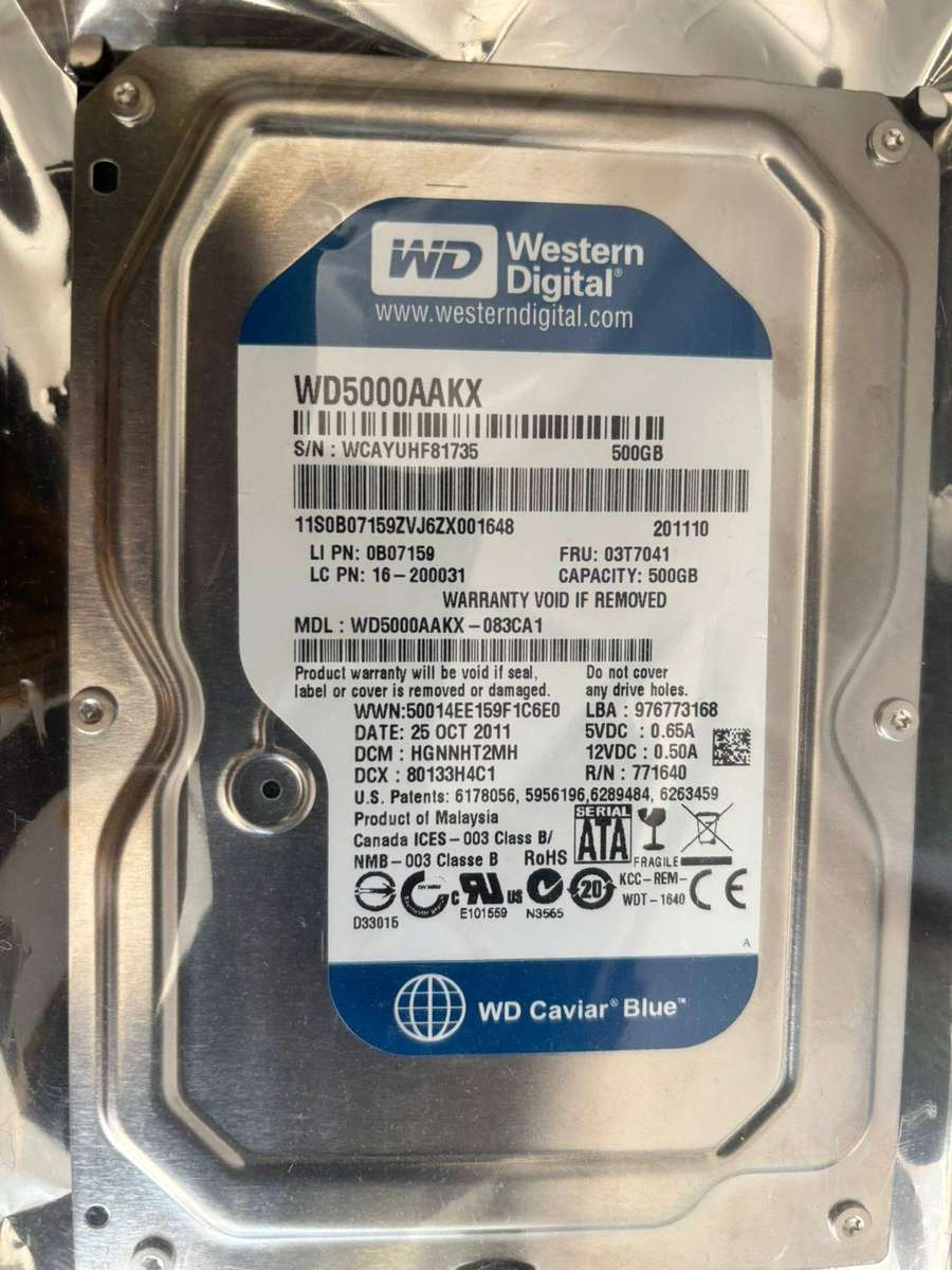  Western Digital 500GB 3.5-Inch SATA III HDD  7200RPM / 16MB Cache  WD5000AAKX (Blue)  Used