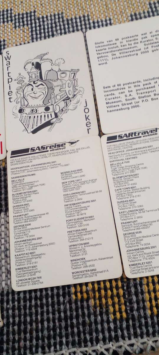 SA RAILWAYS PLAYING LOCOMOTIVE CARDS , AS ISSUED BY THE SAR TRANSPORT SERVICES MUSEUM. DESC.