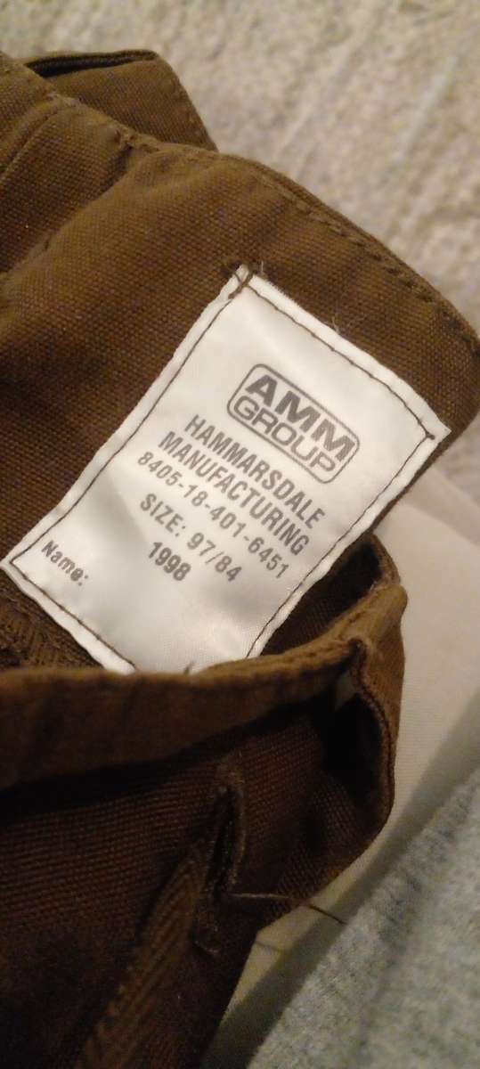 SADF OLD "BROWNS" BATTLE PANTS WITH A WEB BELT.