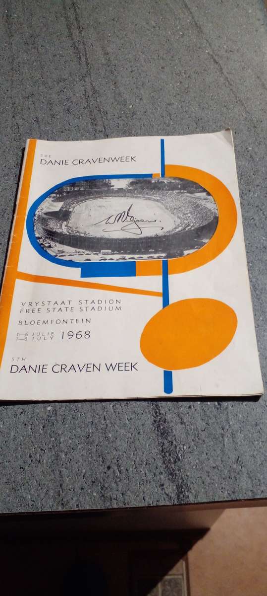 5 th Danie Craven week, Bfx. , 1 to 6 July 1968 , OFS RUGBY Stadium Official programme .Desc..