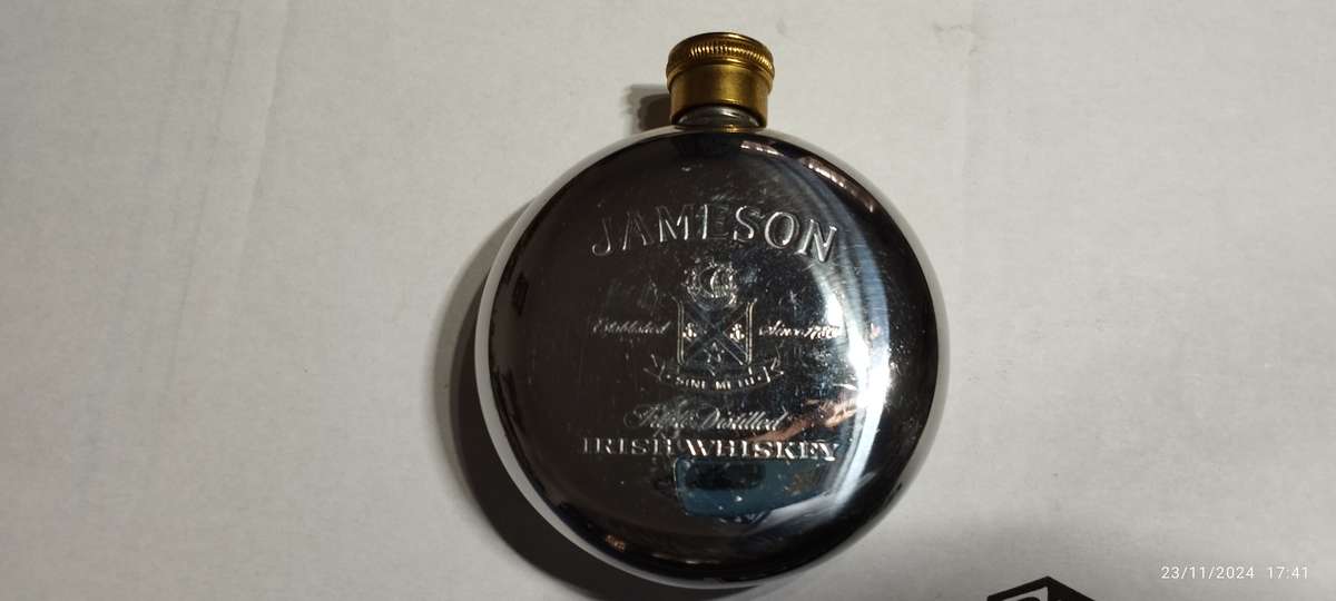 Hip Flask_JAMESON_Round with Brass Screw Top_Antique