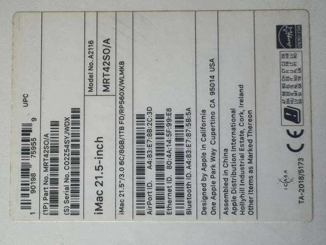 APPLE IMAC 21.5INCH RETINA 4K WITH ORIGINAL BOX