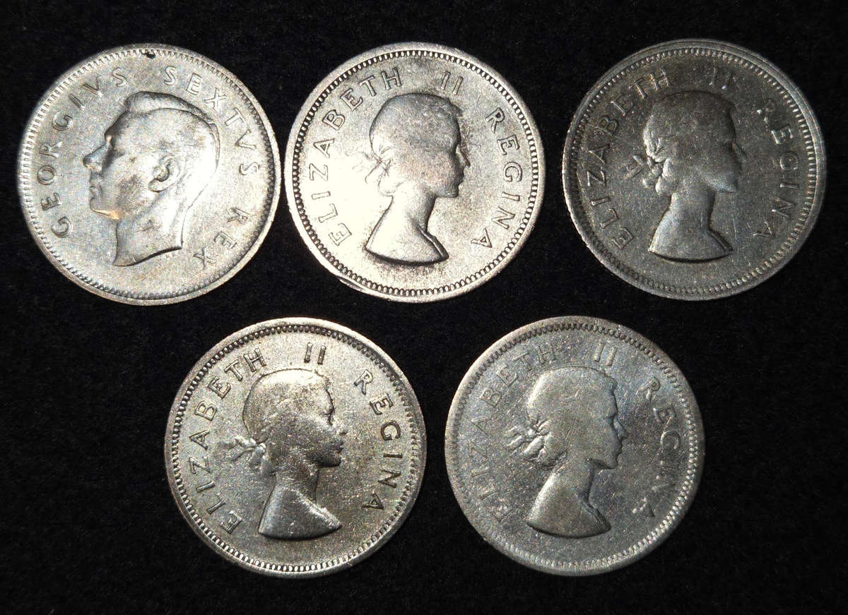 1 Shilling - 1951, 2 x 1954, 2 x 1955