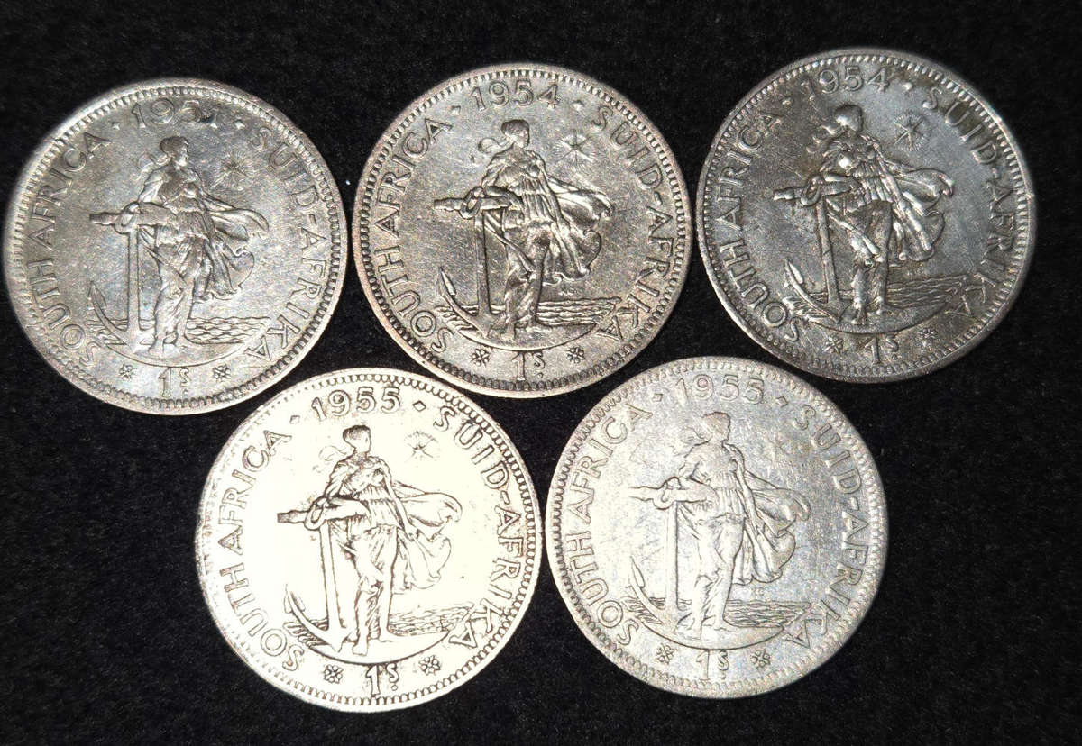 1 Shilling - 1951, 2 x 1954, 2 x 1955