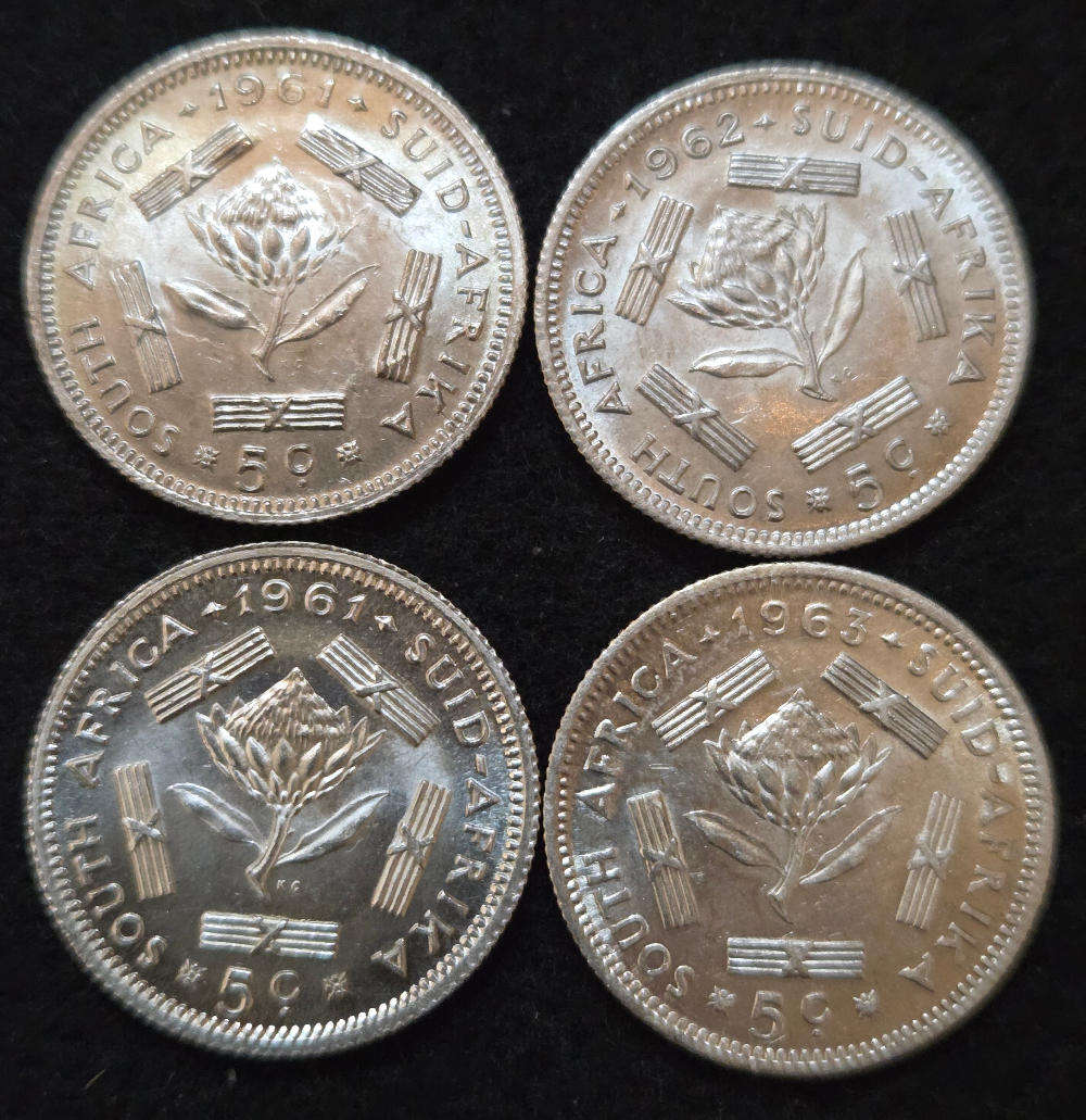 1961 x 2,62,63 Unc 5 cent