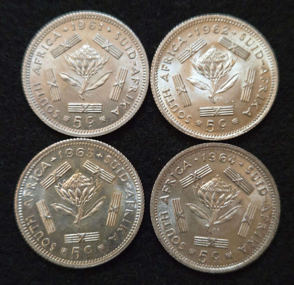 1961,62,63,64 Proof 5 cents