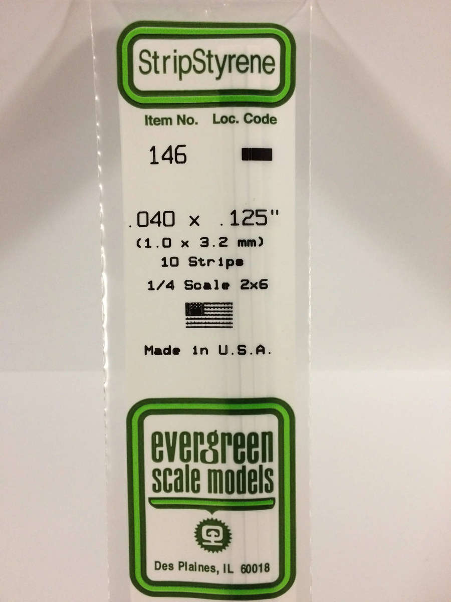 Evergreen Scale Models, 146, 0.040" x 0.125", Opaque White Polystyrene Strips (1.0mm x 3.2mm)